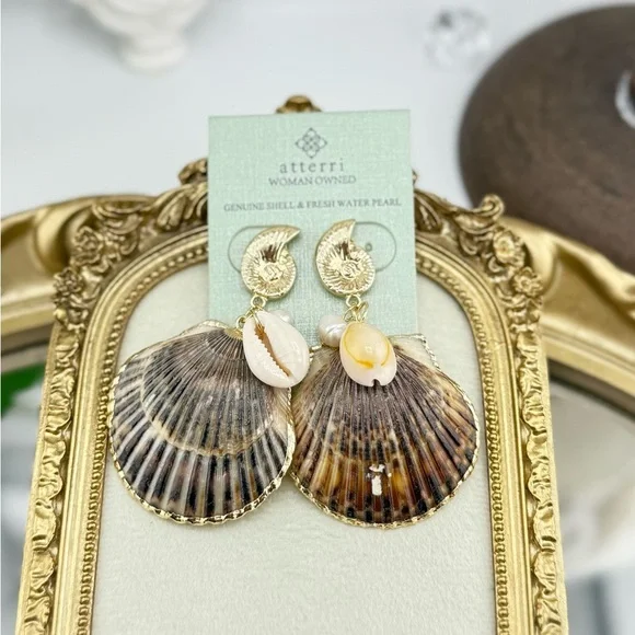 Atterri Genuine Shell & Freshwater Pearl Statement Earrings - Picture 1 of 8